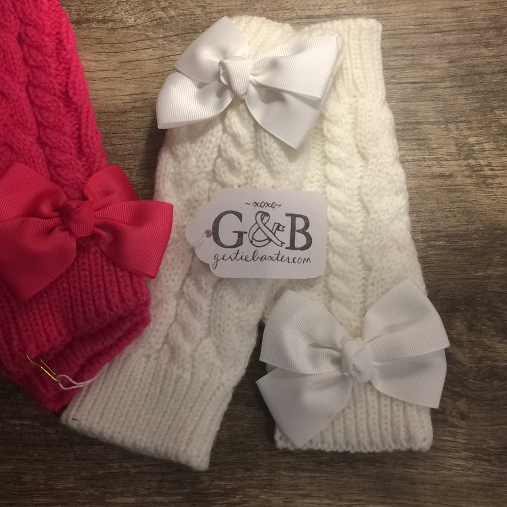 Hand Knitted fingerless mittens in ivory!